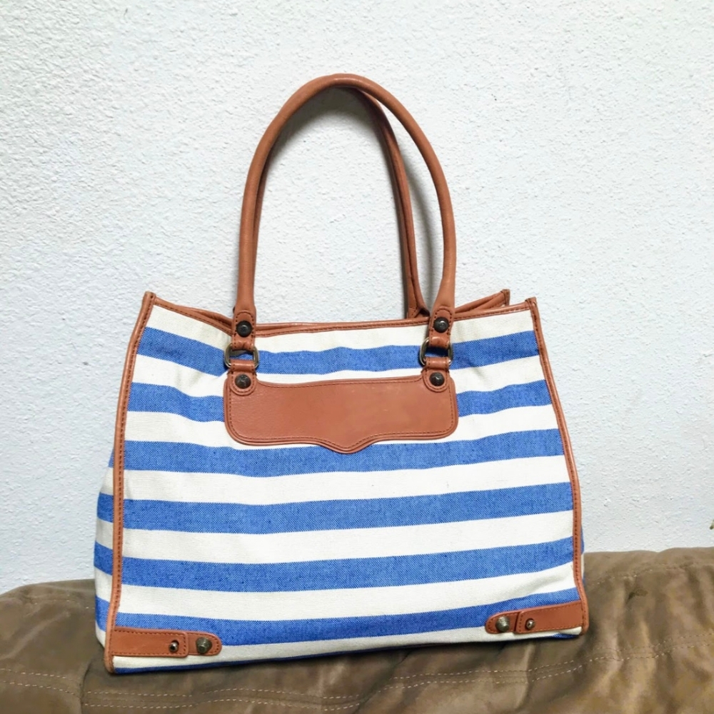 NWOT $239 Rebecca Minkoff Striped Canvas & Leather Tote